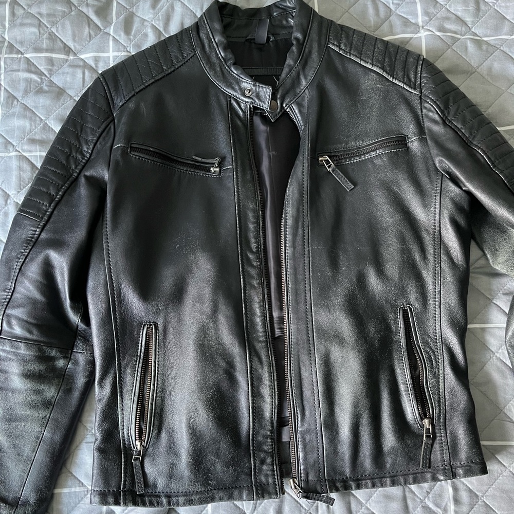 Bod and Christensen moto style leather jacket slim fit medium